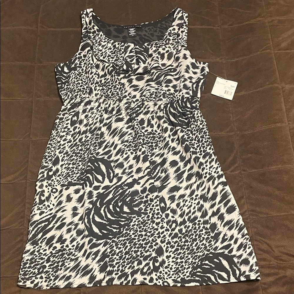 Apostrophe Black and White Animal Print Mini Dress